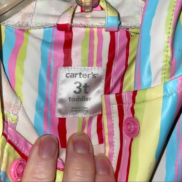 Carter’s Multicolor Striped Hooded Raincoat – Girls 3T - Picture 6 of 11